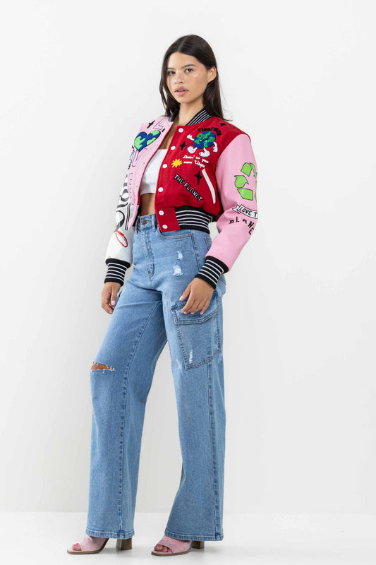 Planet Cropped Varsity Jacket